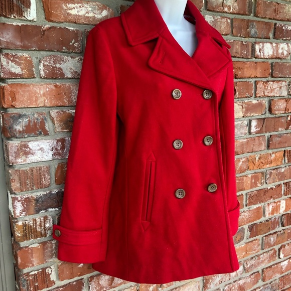 Lands' End red wool pea coat size 6 - Picture 2 of 11